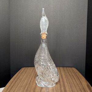 1960s Vintage Empoli Italy Clear Glass Goose Or Duck Tall Decanter Bottle